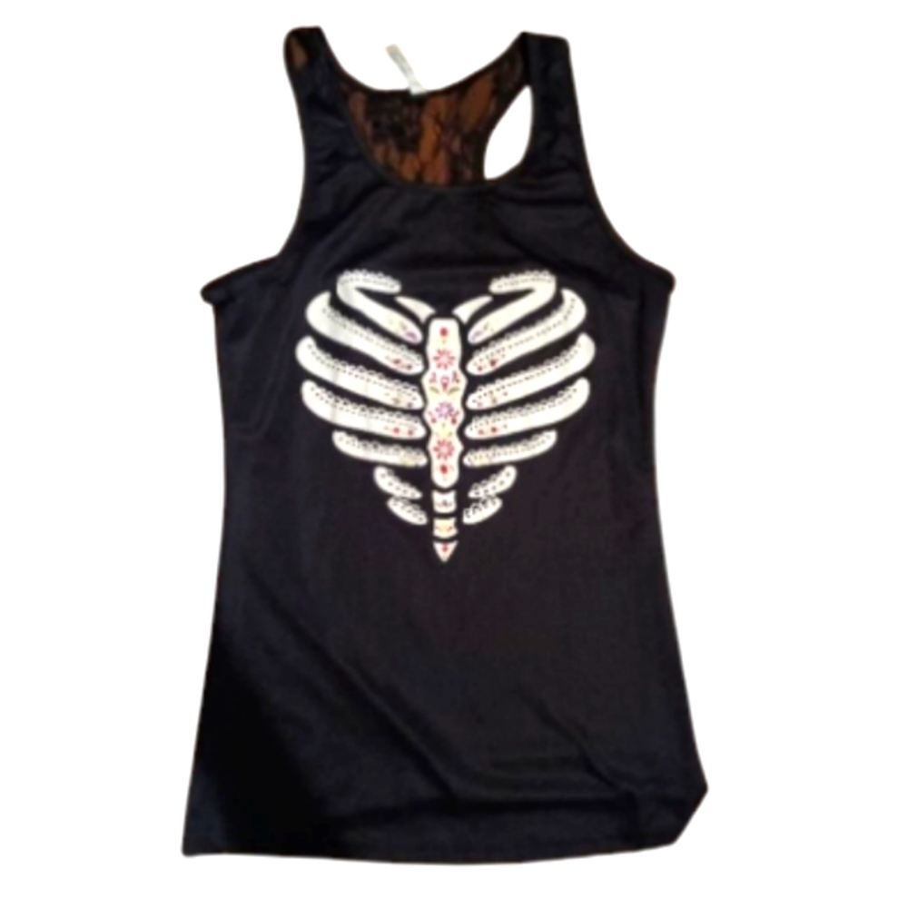 Black Skeleton Print Women's Tank Top - Picture 1 of 3